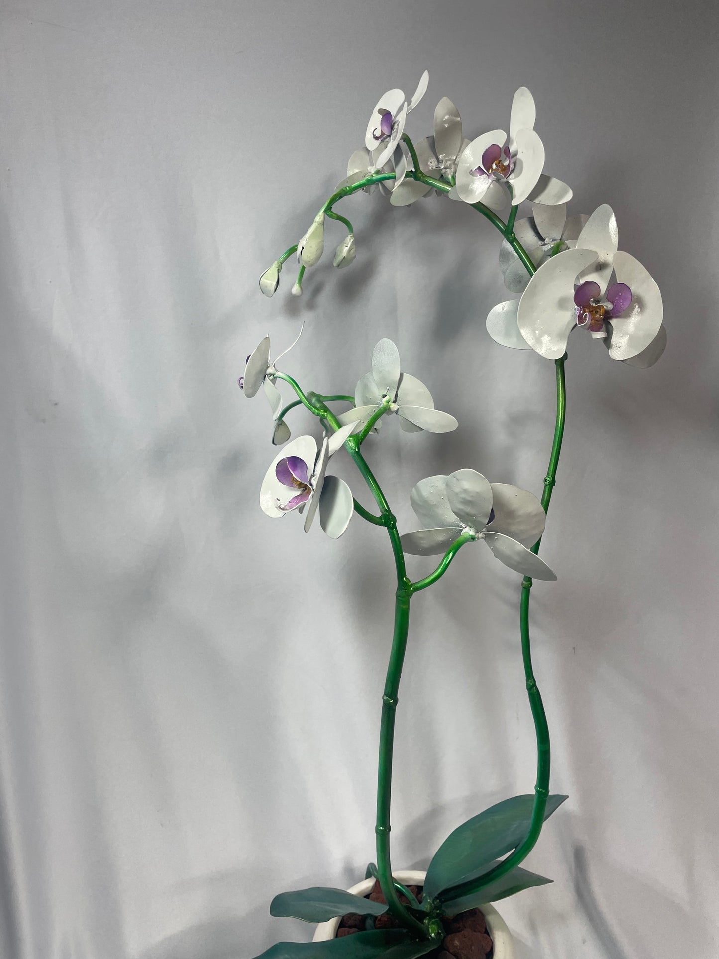 Handcrafted Steel Orchid Sculpture with Cascading Stems