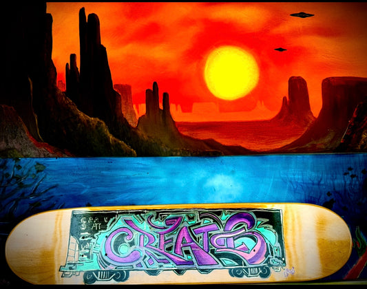“Create or Collide” – Custom Graffiti Skateboard Deck (31.25”)