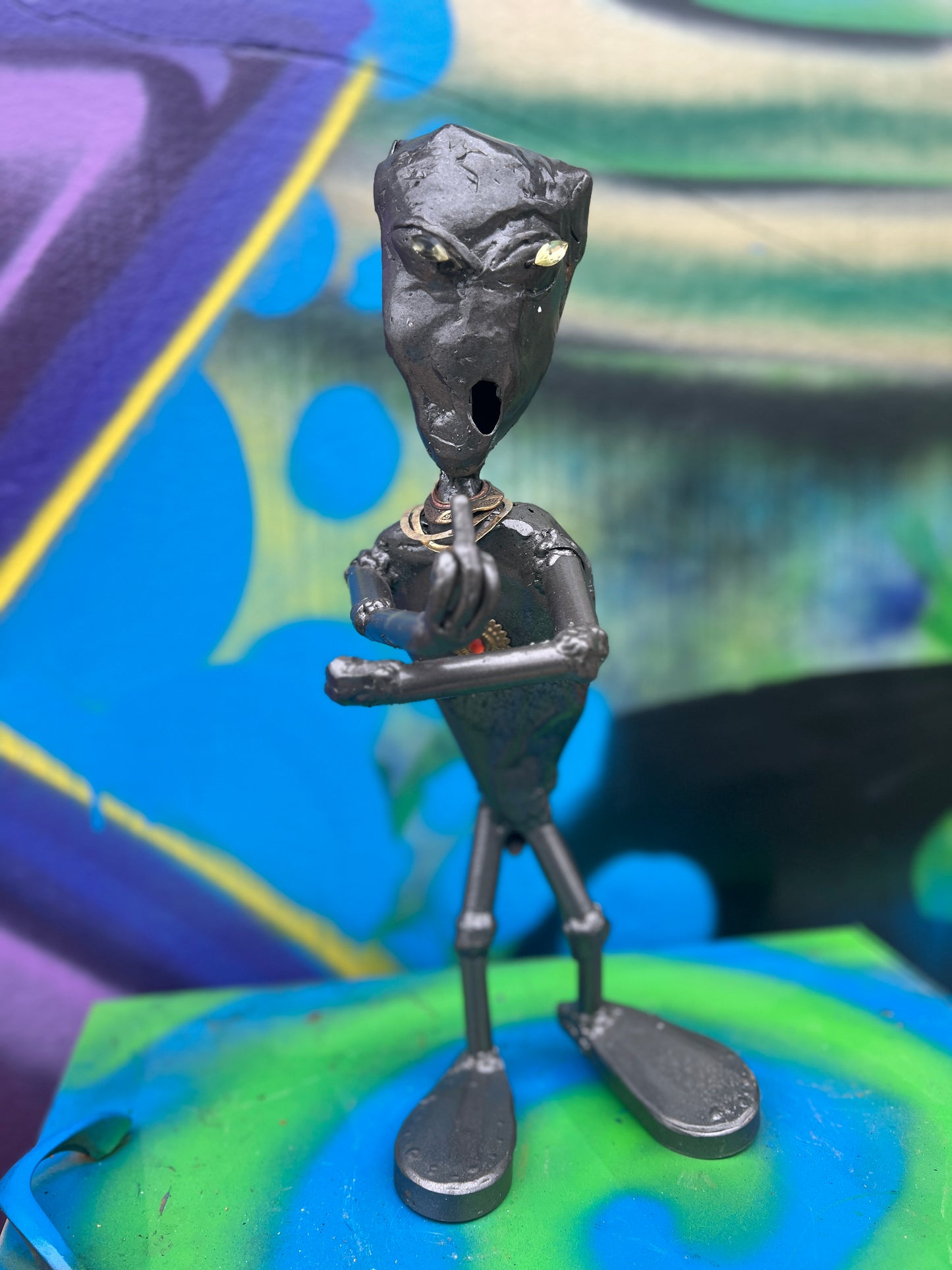 Custom Miniature Alien Gemstone Art Metal Sculpture