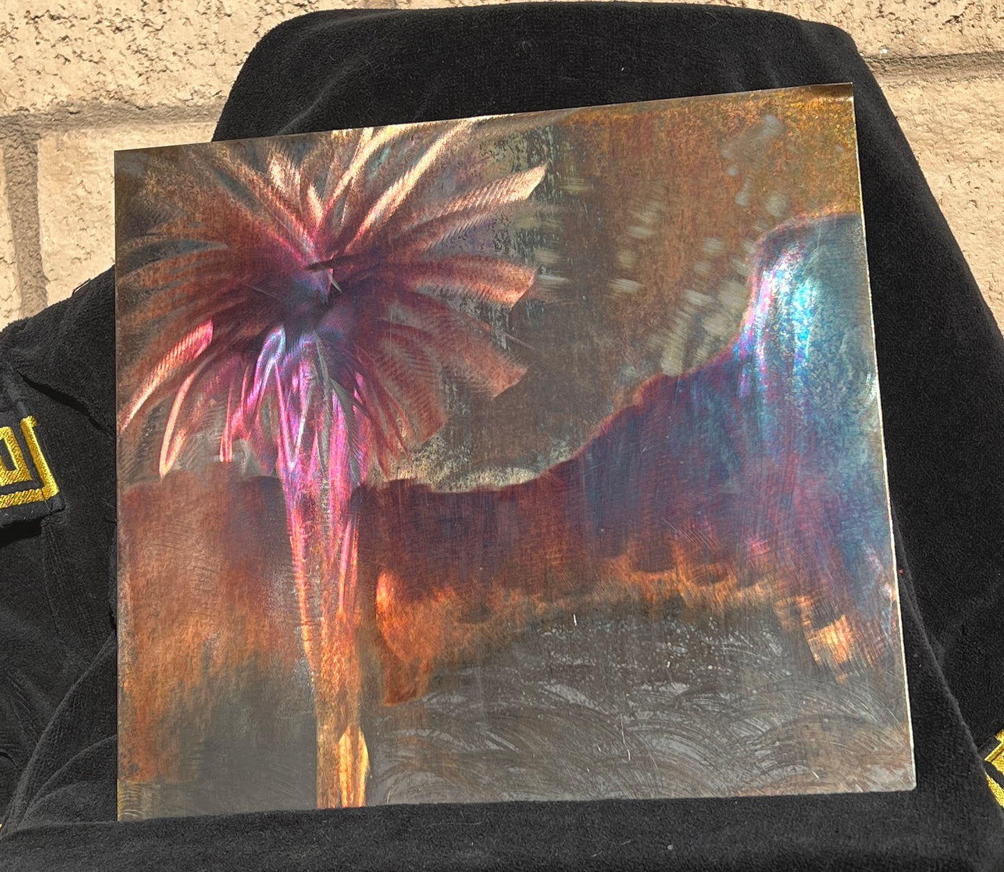 Custom Palm Tree w/Mountain Metal Patina Art Metal Panel