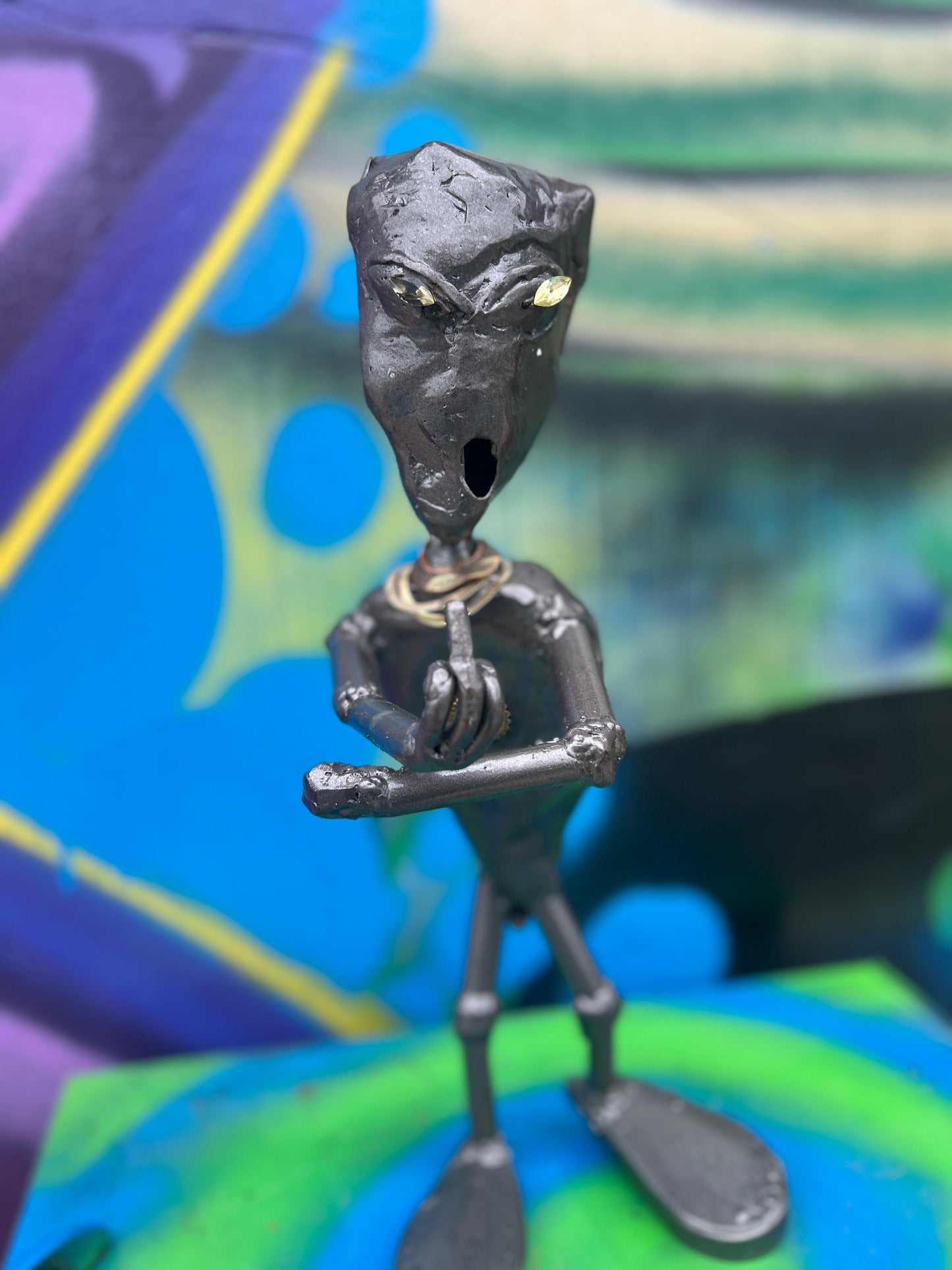 Custom Miniature Alien Gemstone Art Metal Sculpture