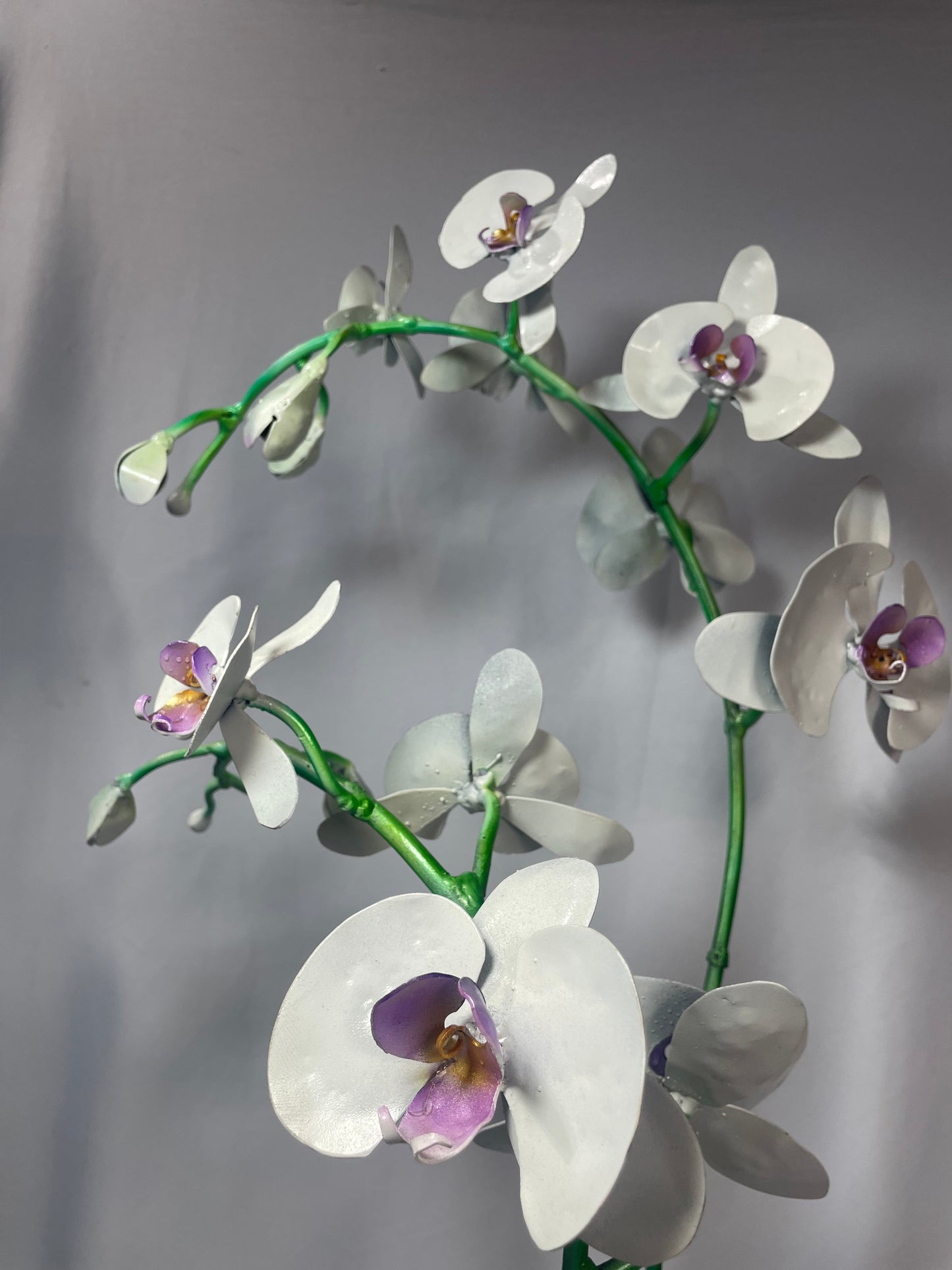 Handcrafted Steel Orchid Sculpture with Cascading Stems