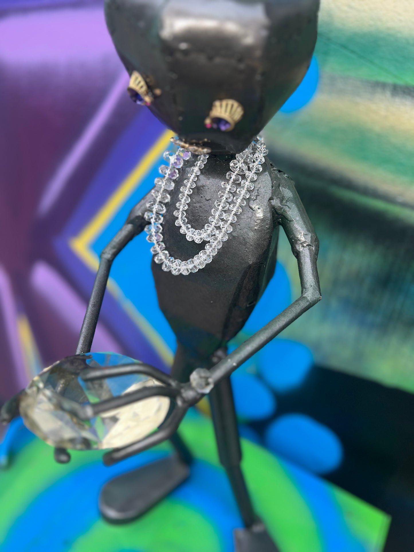 Custom Alien Queen of Diamonds Metal Art Sculpture w/Jewelry