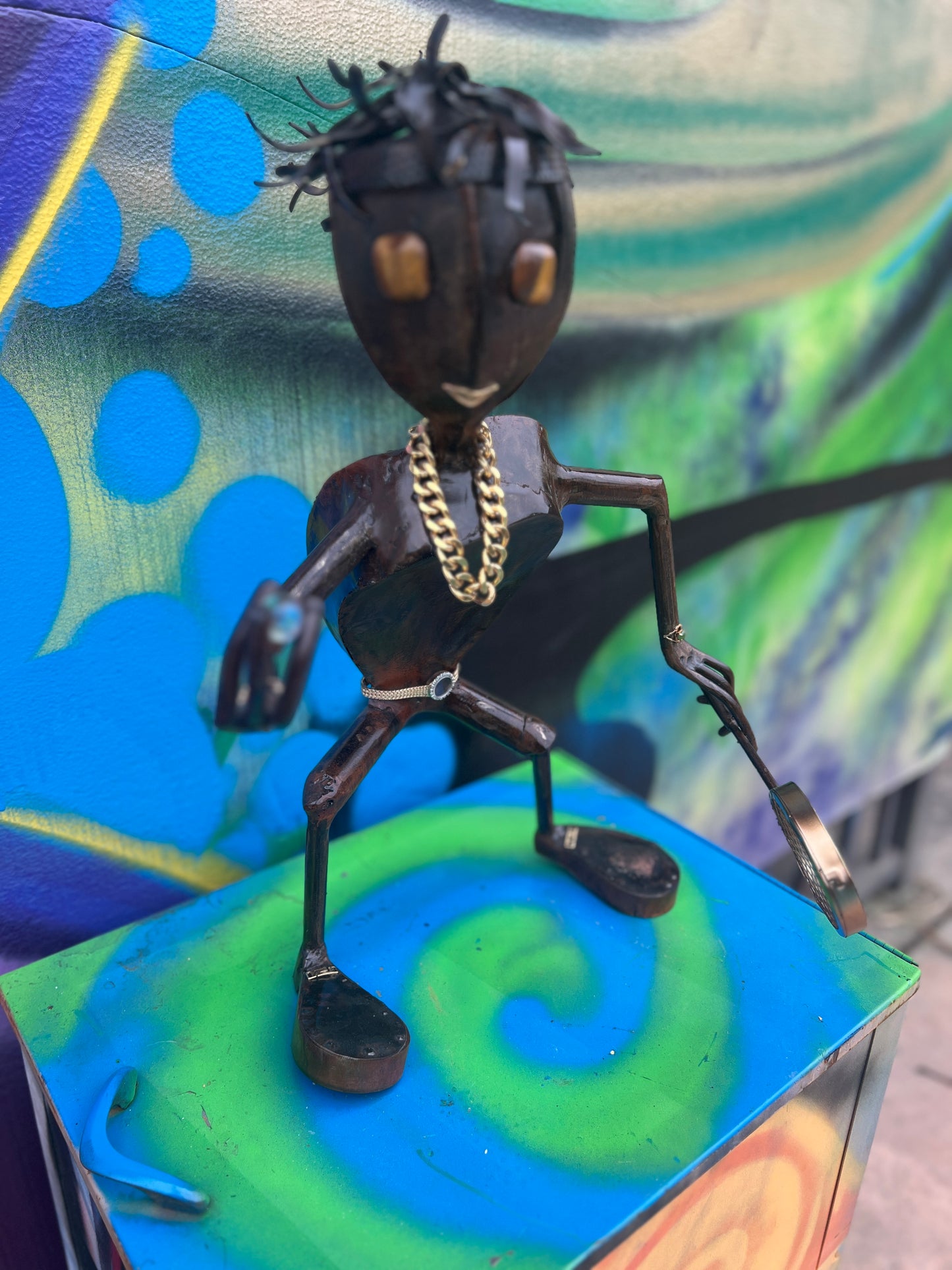 Custom Tennis Pro Alien Metal Art Sculpture