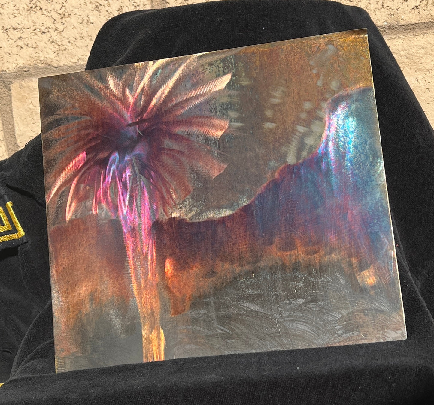 Custom Palm Tree w/Mountain Metal Patina Art Metal Panel
