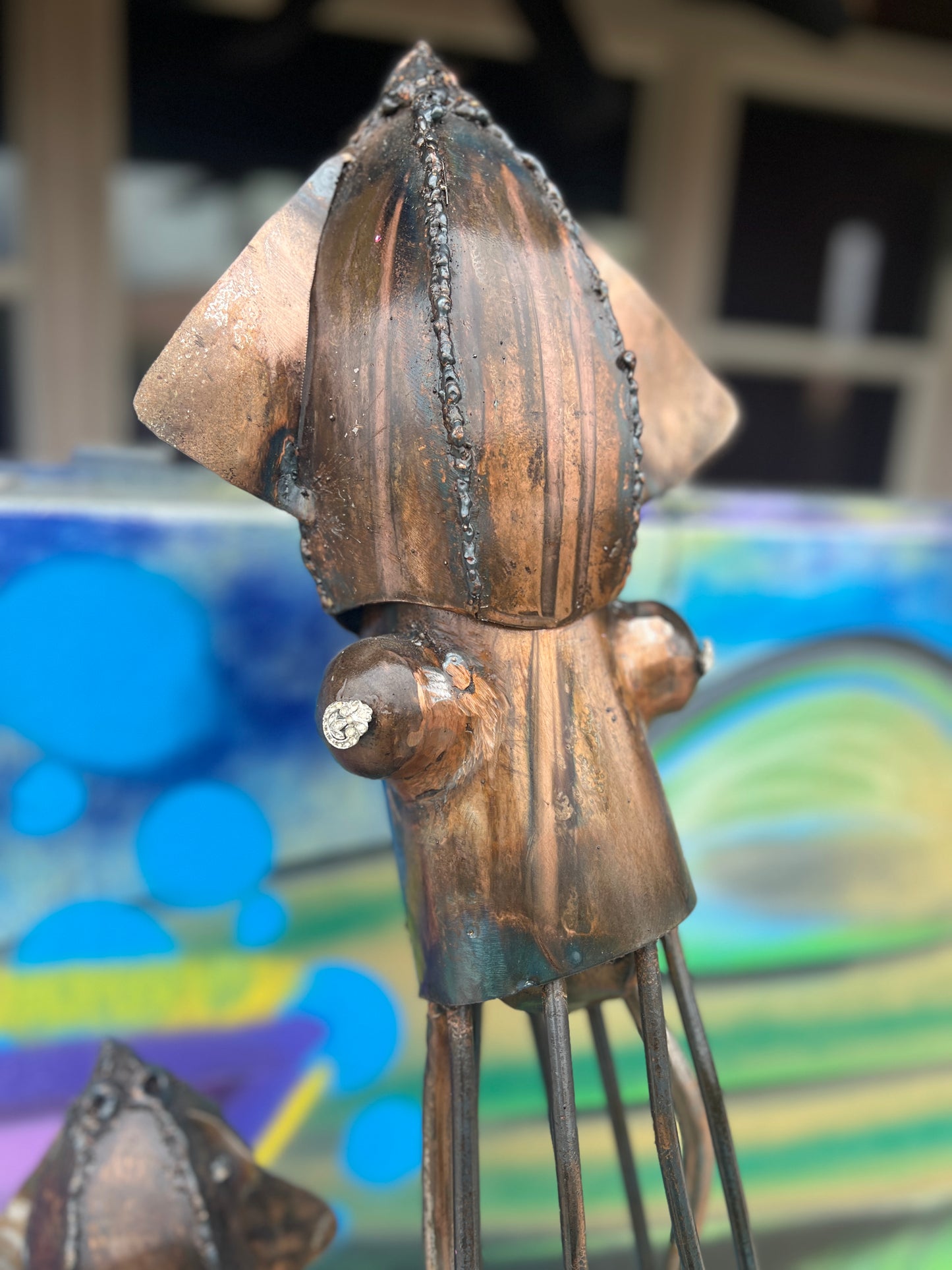 Custom Duet of the Deep Tall Squid Art Metal Sculpture