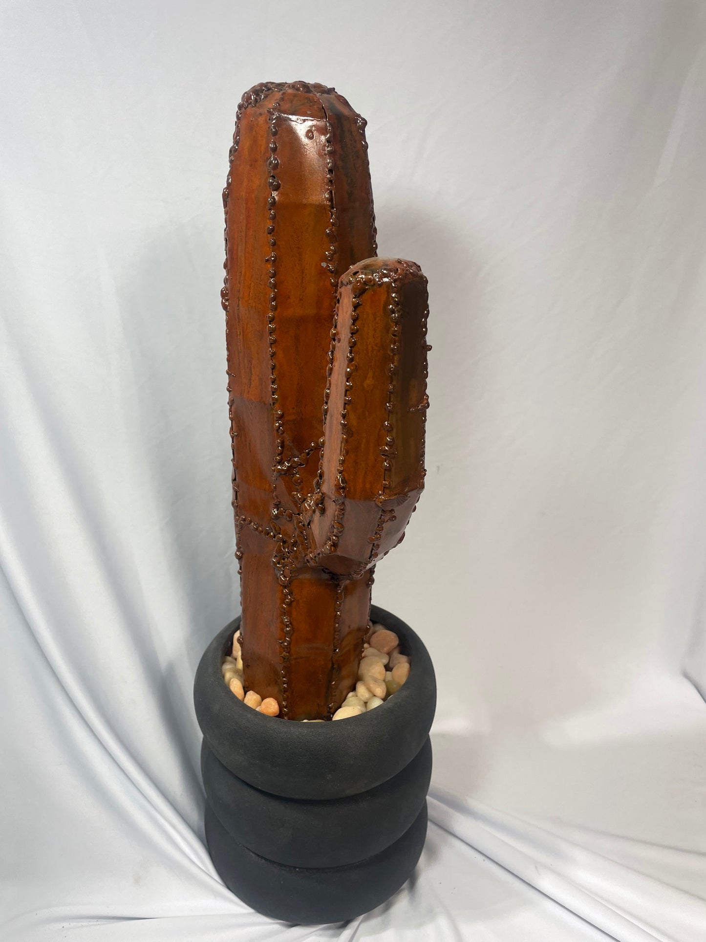 Handcrafted Steel Saguaro Cactus Sculpture with Patina Finish