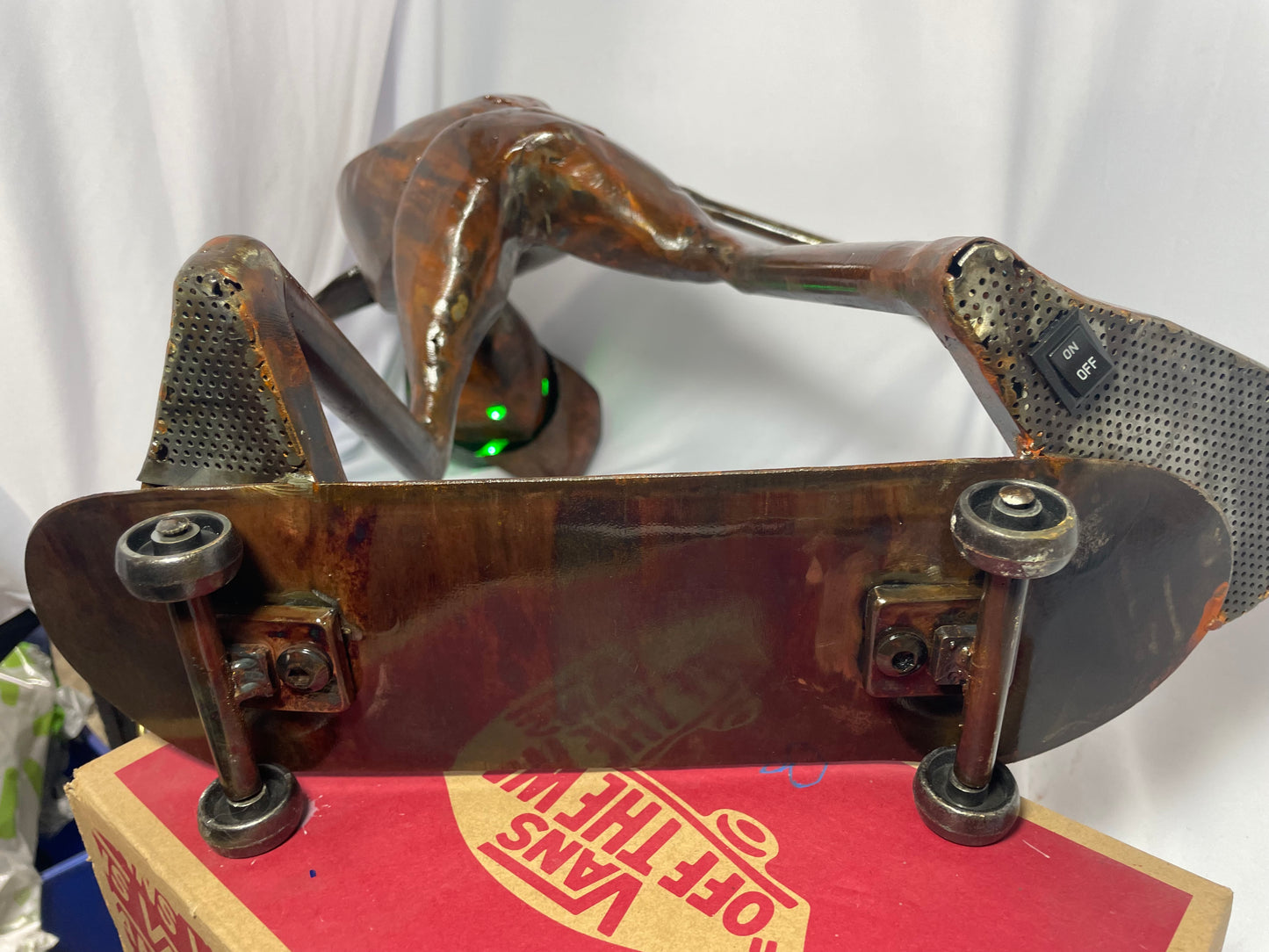 Handcrafted Steel Skateboarding Alien Sculpture – 22” x 27” with LED Lights