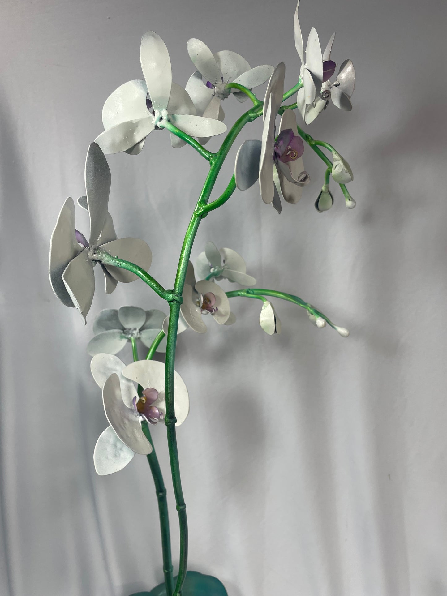 Handcrafted Steel Orchid Sculpture with Cascading Stems