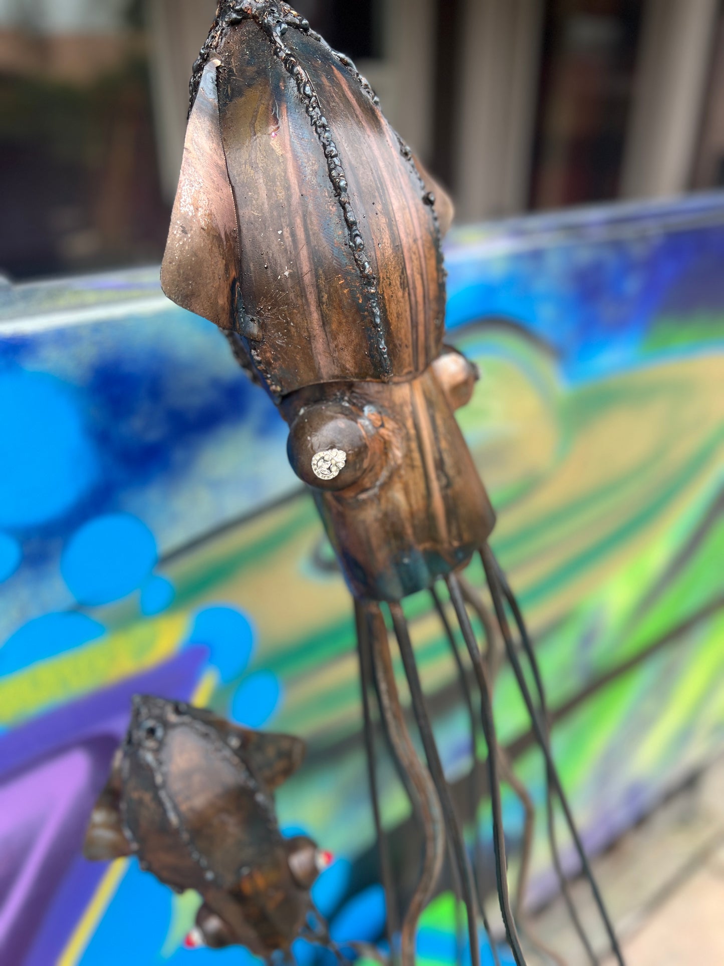 Custom Duet of the Deep Tall Squid Art Metal Sculpture