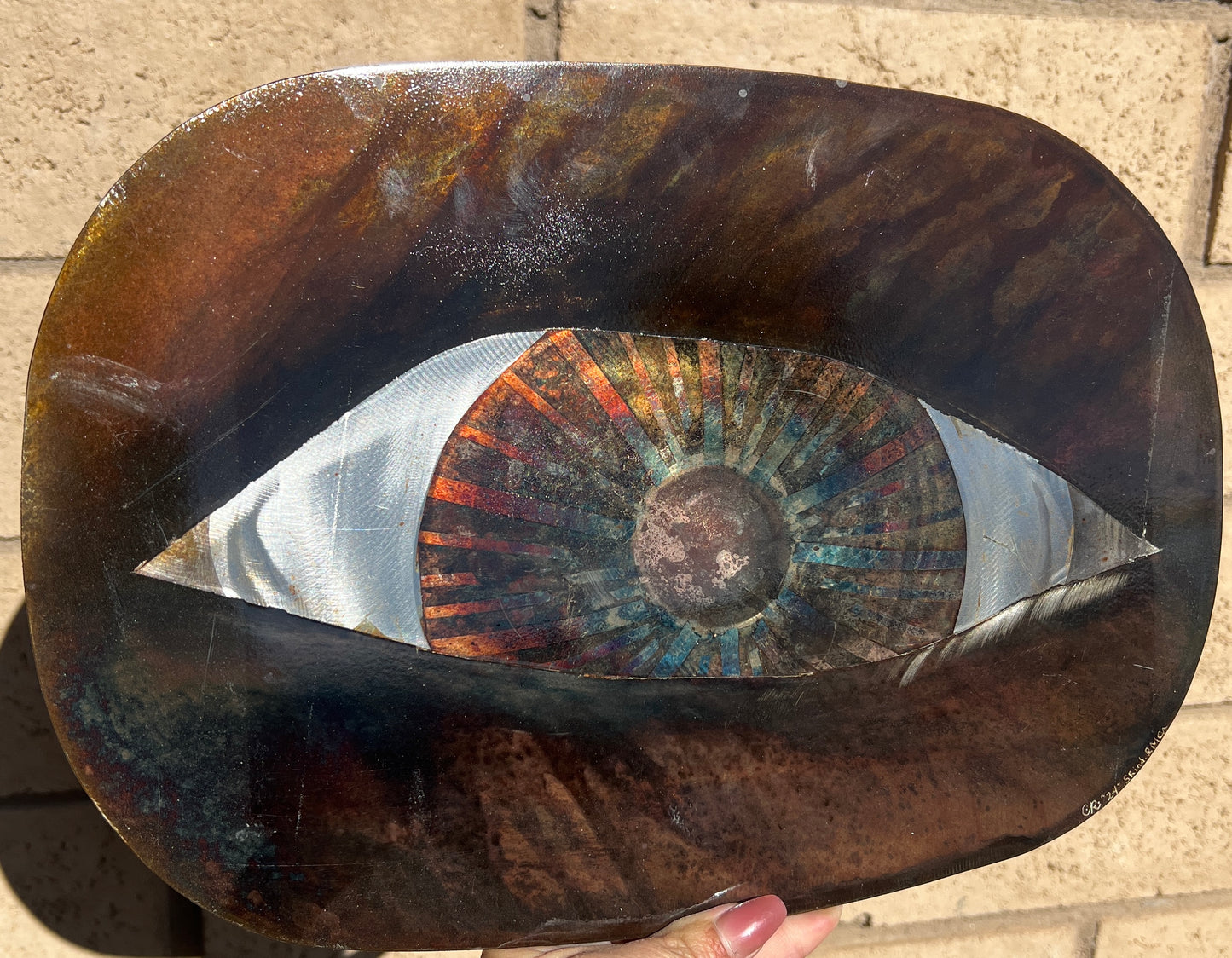 Custom Detailed Eye Metal Panel Patina Art Rounded Panel Indoor & Outdoor