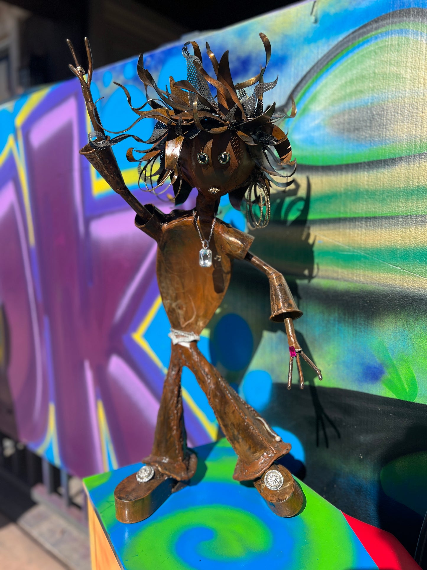 Custom Disco Lady Metal Alien Art Sculpture