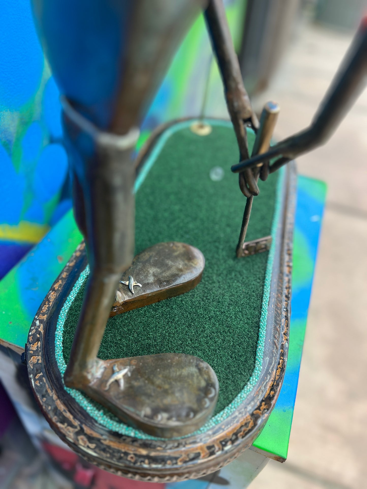 Custom Alien Golfer Metal Sculpture  w/Putting Green