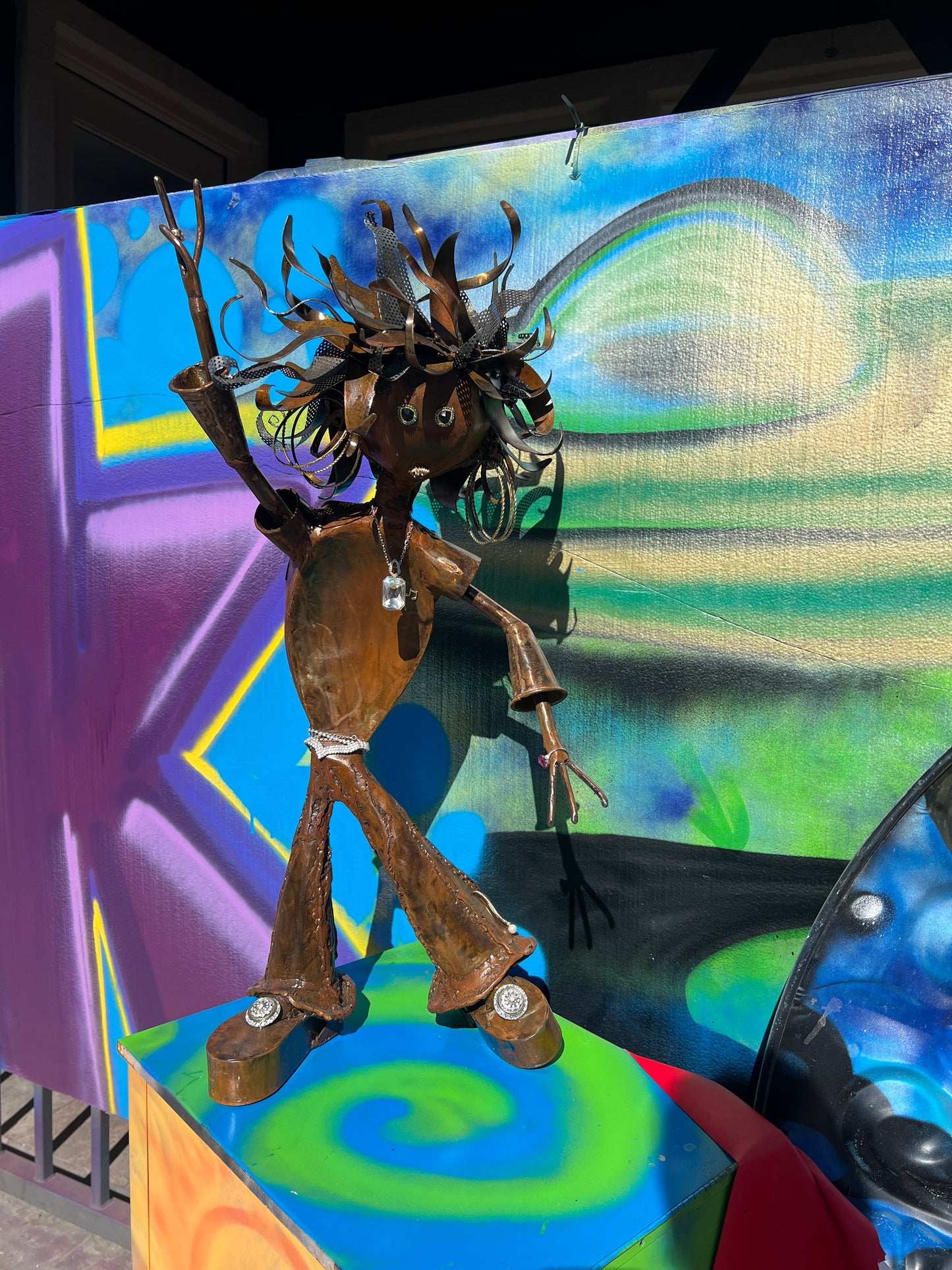 Custom Disco Lady Metal Alien Art Sculpture