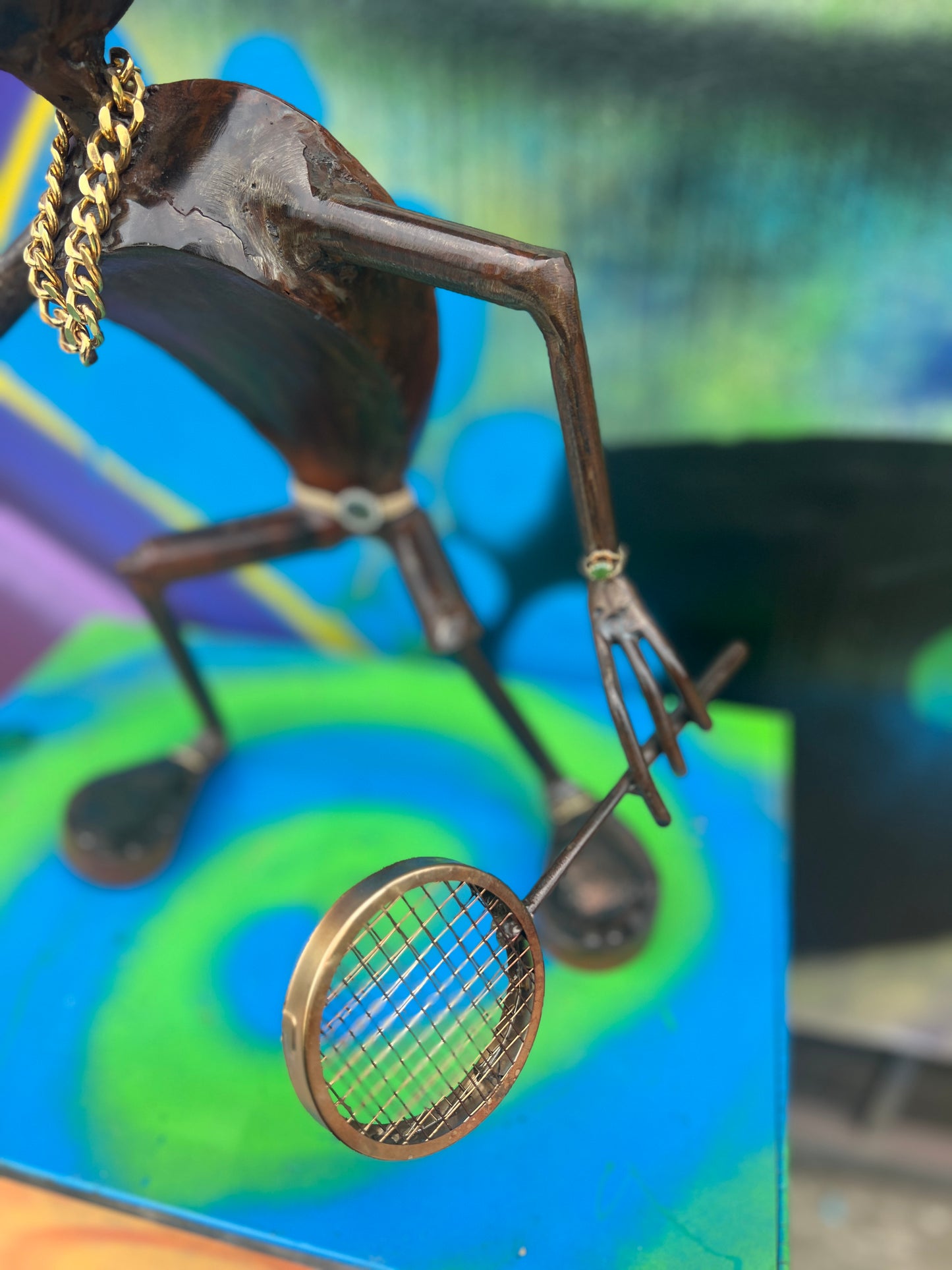 Custom Tennis Pro Alien Metal Art Sculpture