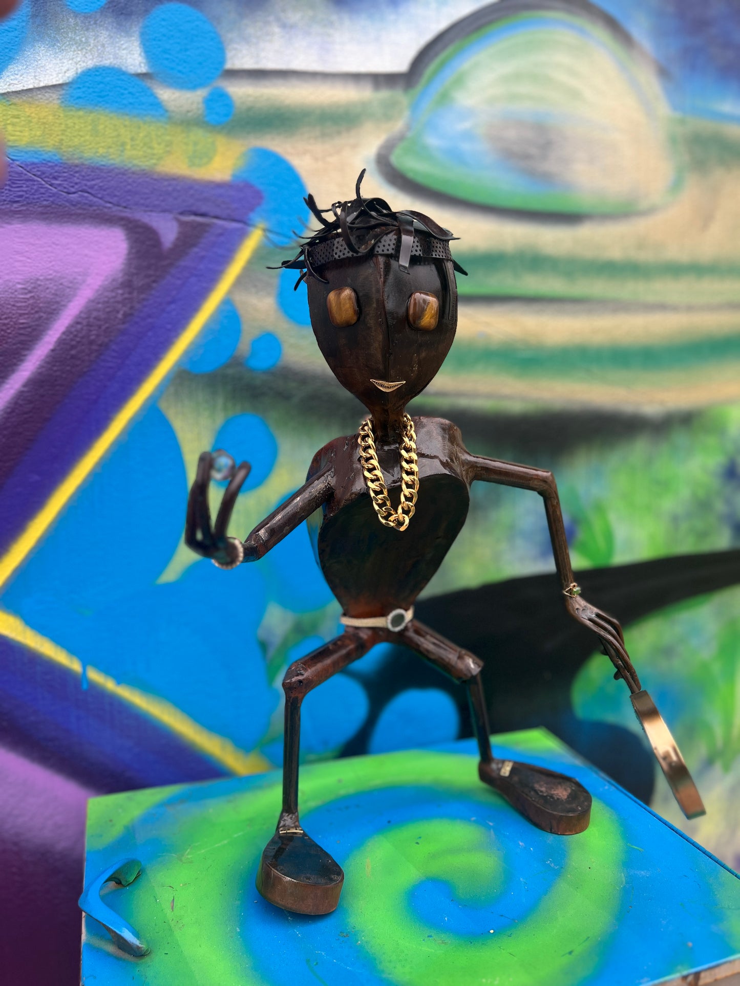 Custom Tennis Pro Alien Metal Art Sculpture