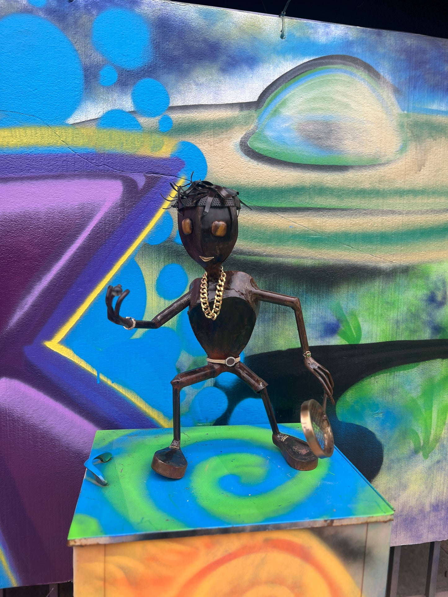 Custom Tennis Pro Alien Metal Art Sculpture