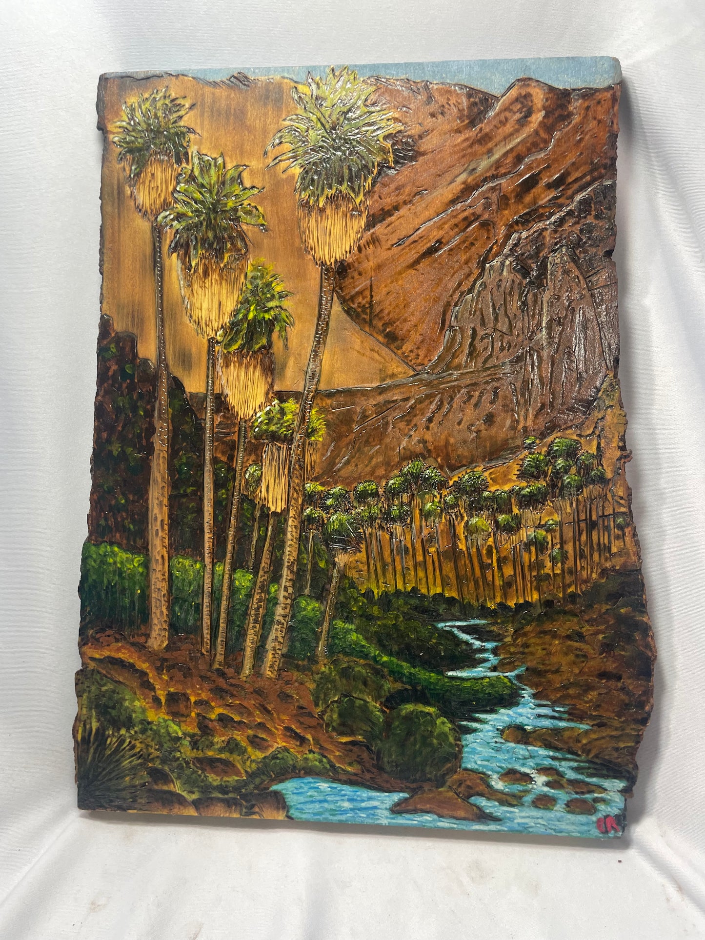 Indian Canyons Handcrafted Pyrography & Watercolor Artwork – 13” x 10”