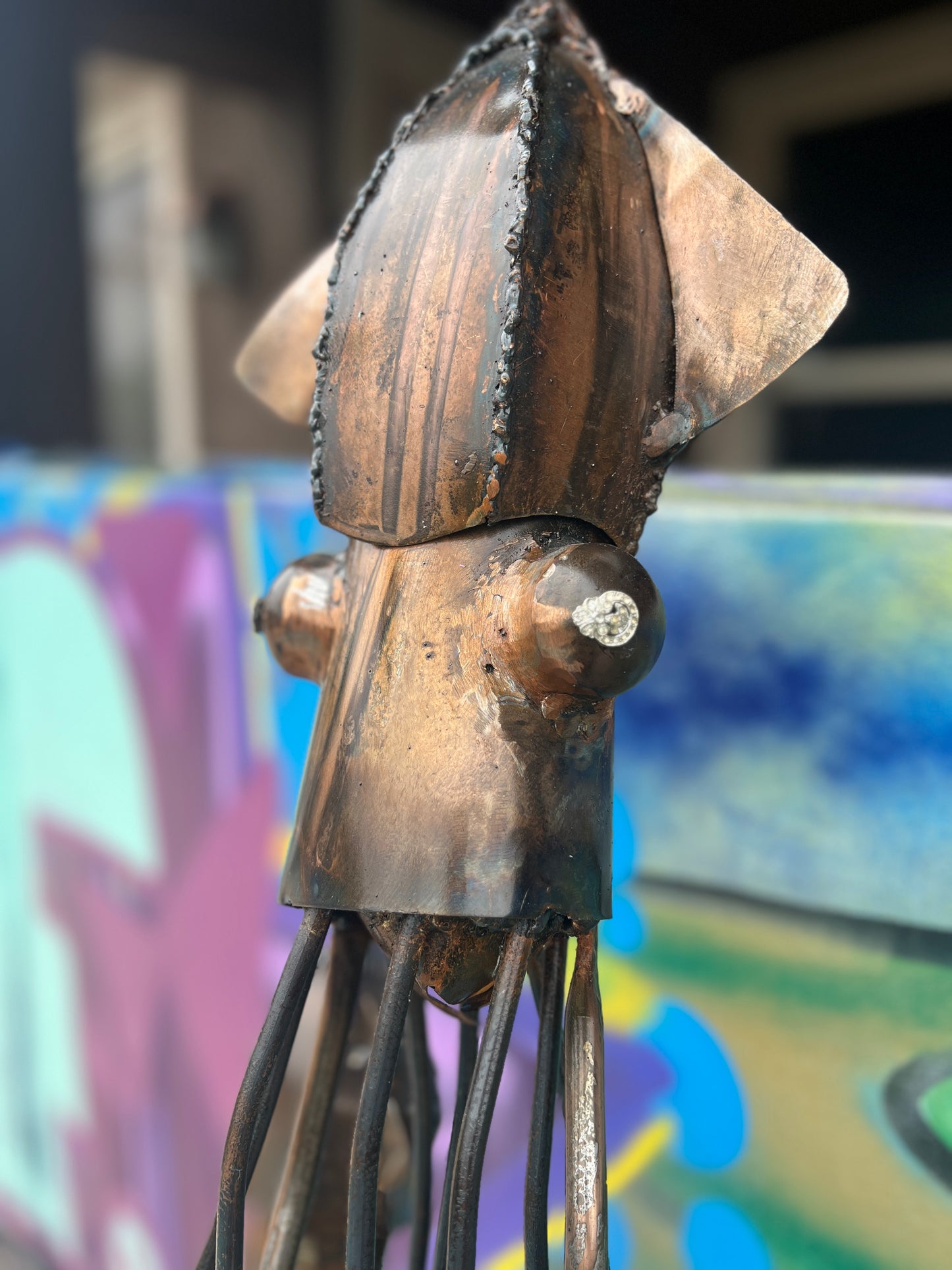 Custom Duet of the Deep Tall Squid Art Metal Sculpture