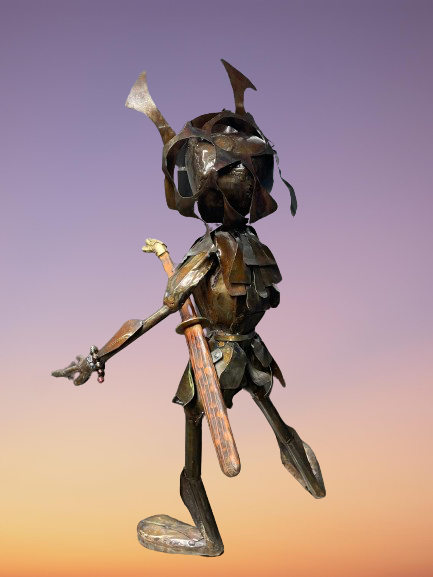 Samurai Fighting Alien Sword Metal Art Large Sculpture