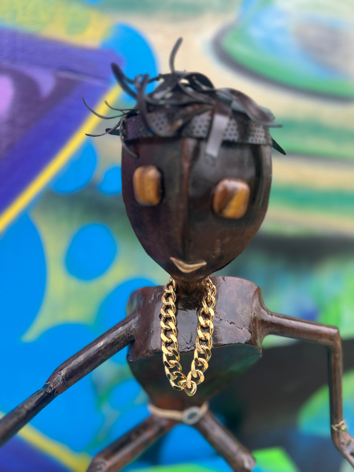 Custom Tennis Pro Alien Metal Art Sculpture