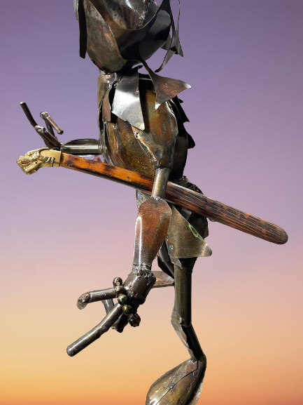 Samurai Fighting Alien Sword Metal Art Large Sculpture