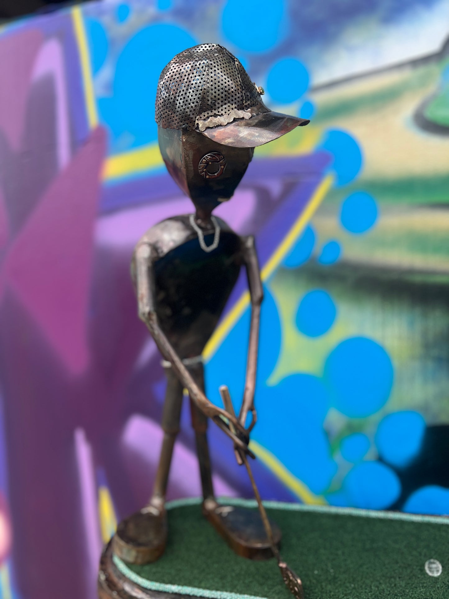 Custom Alien Golfer Metal Sculpture  w/Putting Green