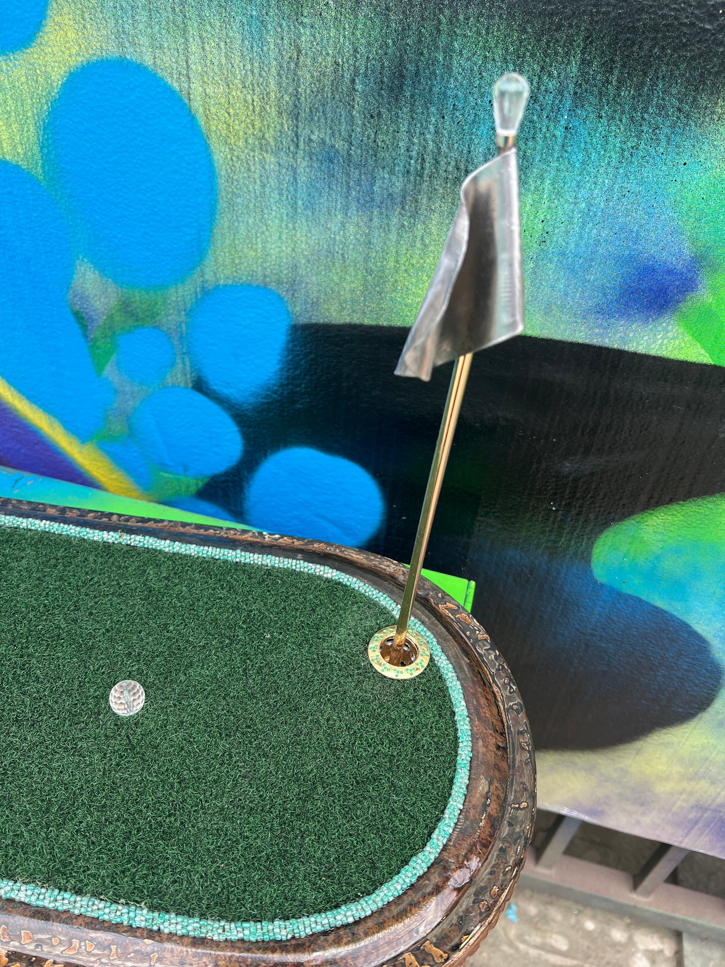 Custom Alien Golfer Metal Sculpture  w/Putting Green