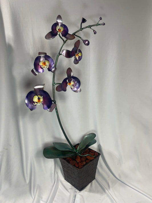 Handcrafted Steel Orchid Sculpture with Alcohol Ink Finish