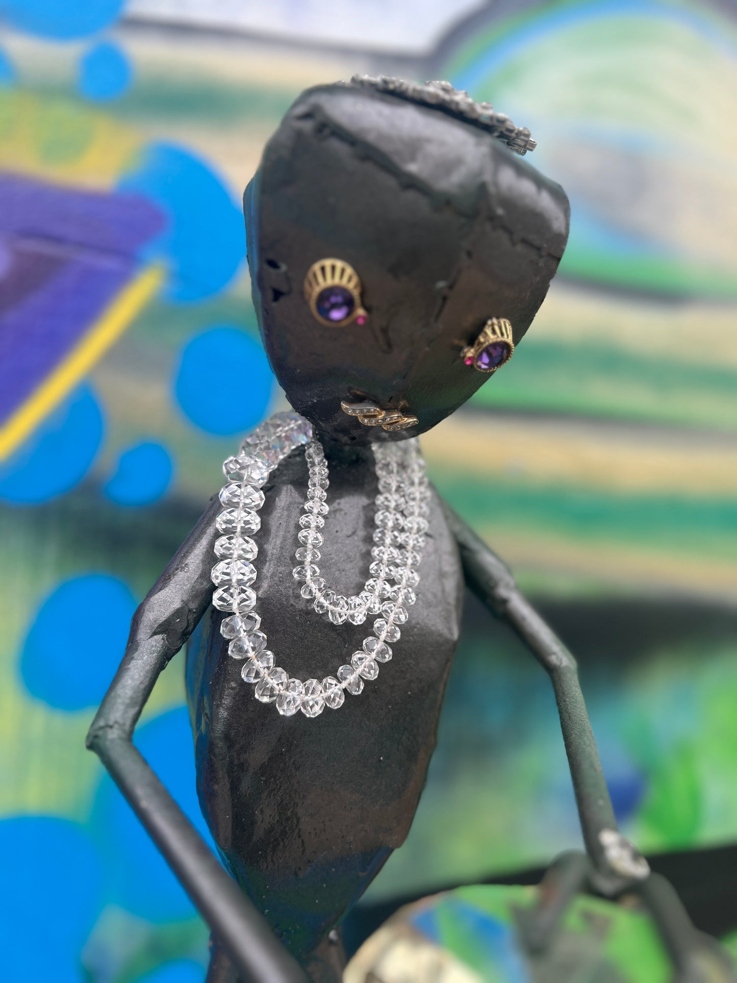 Custom Alien Queen of Diamonds Metal Art Sculpture w/Jewelry