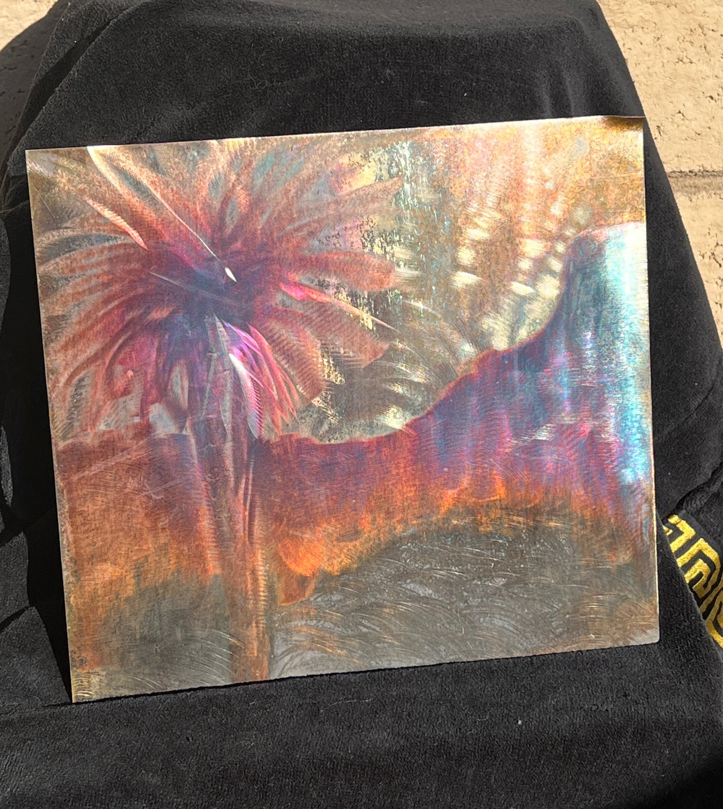 Custom Palm Tree w/Mountain Metal Patina Art Metal Panel