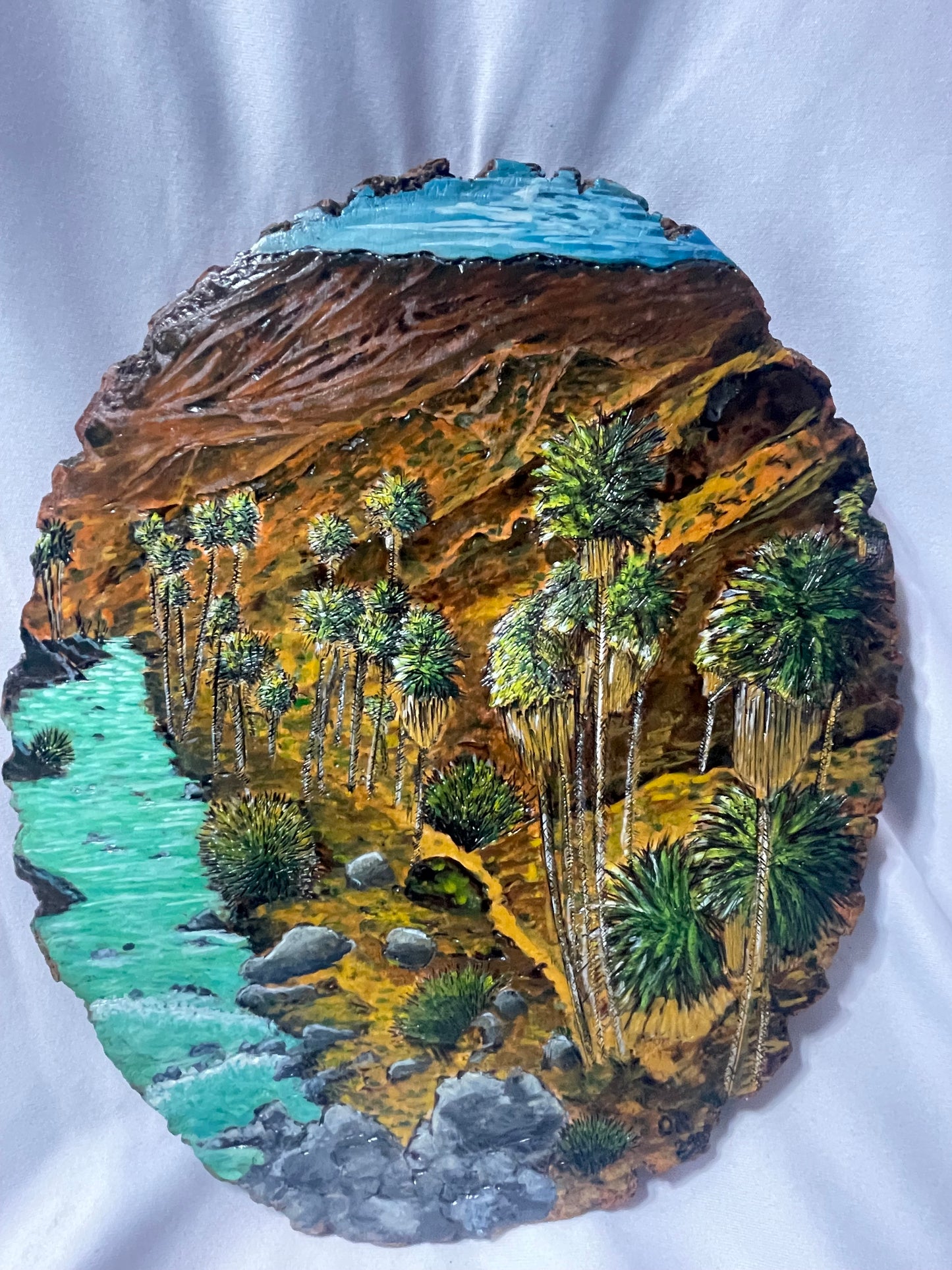 Indian Canyons Handcrafted Pyrography & Watercolor Artwork – 11” x 7.5”