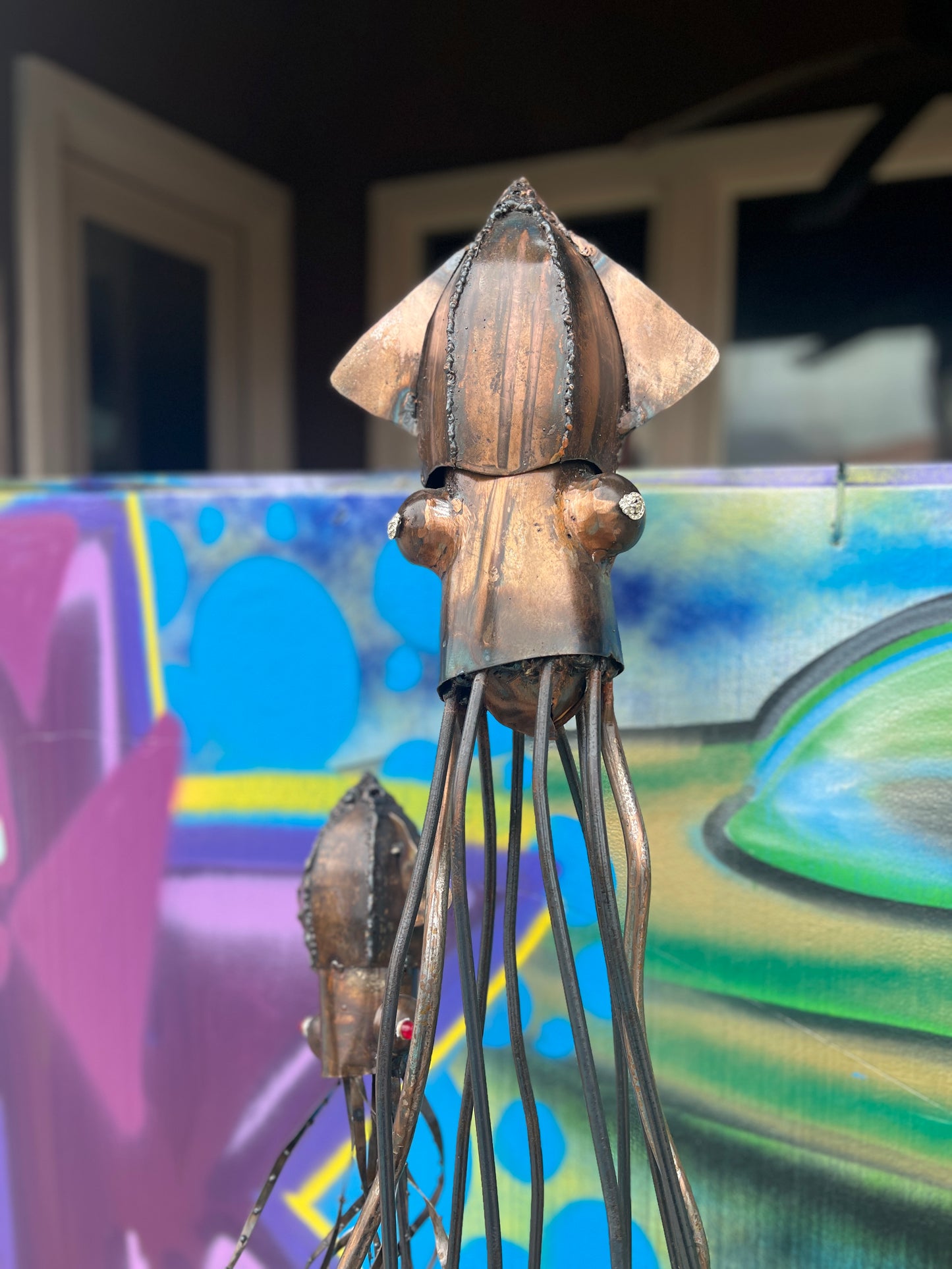 Custom Duet of the Deep Tall Squid Art Metal Sculpture