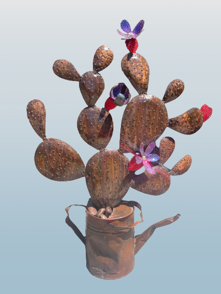 Custom Large Metal Cactus Sculpture In Pot Landscape Art