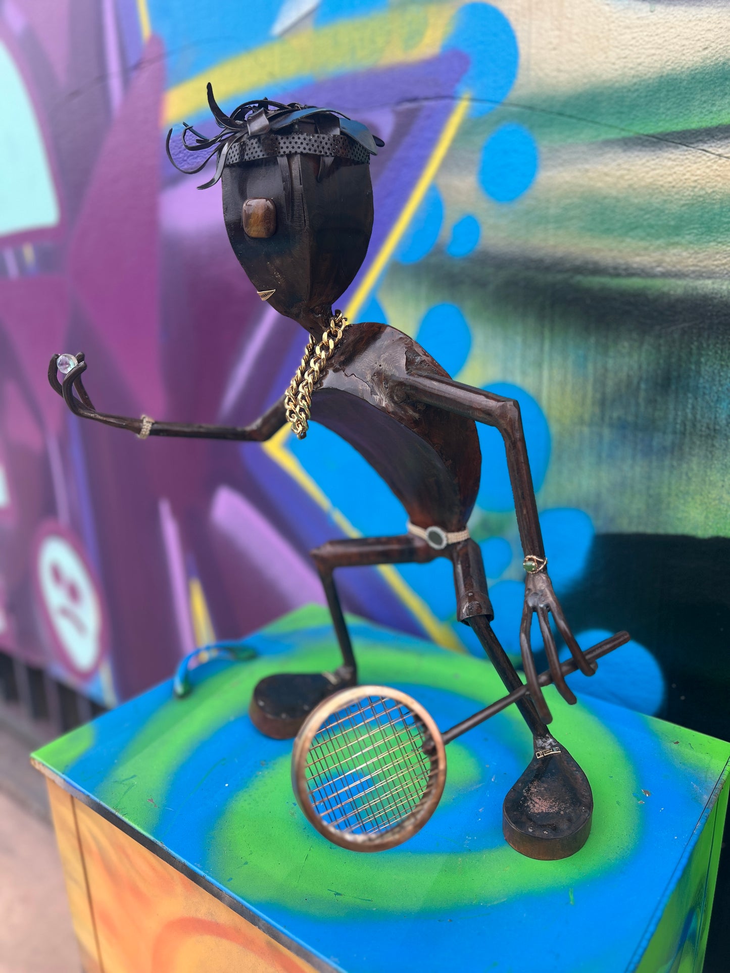 Custom Tennis Pro Alien Metal Art Sculpture