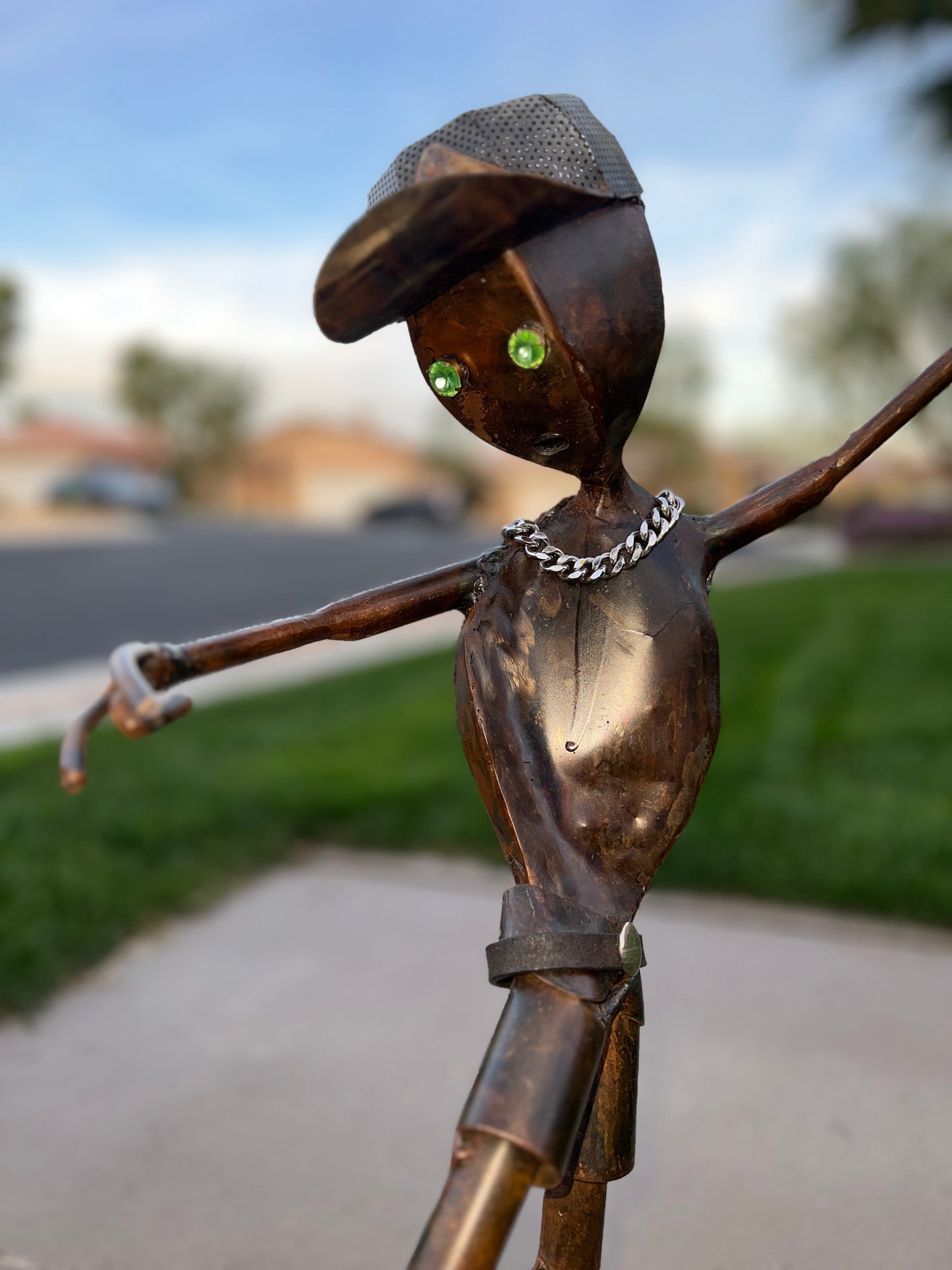 Custom Skater Alien Metal Sculpture