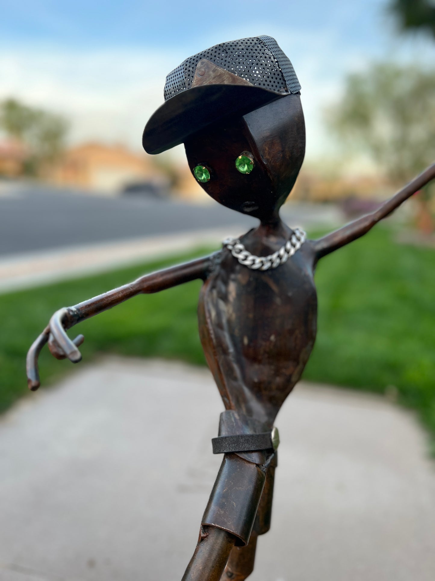 Custom Skater Alien Metal Sculpture