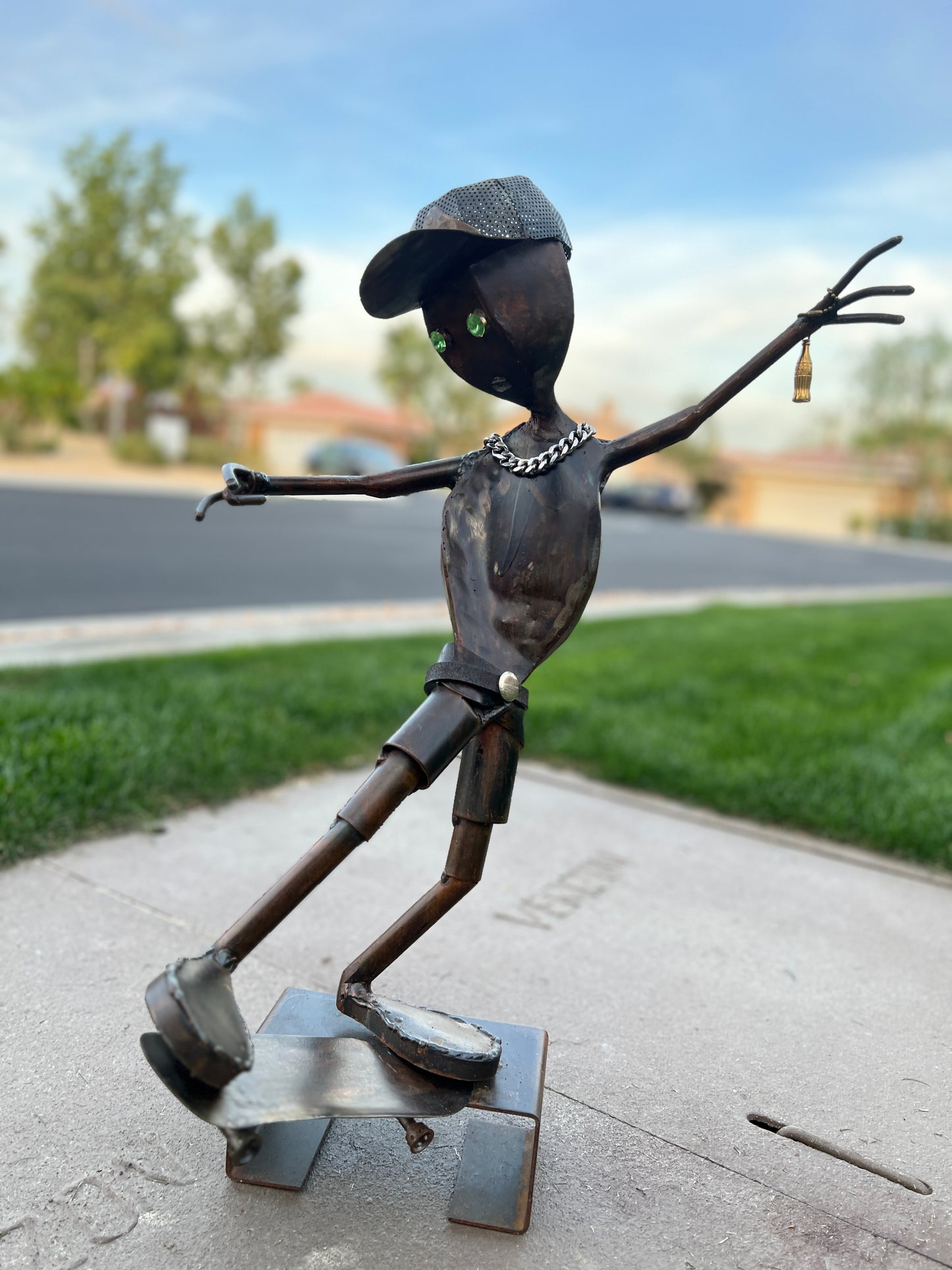 Custom Skater Alien Metal Sculpture