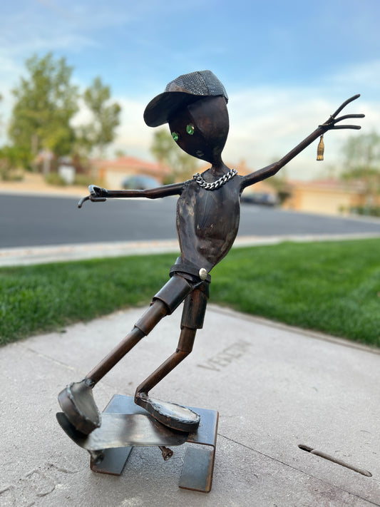 Custom Skater Alien Metal Sculpture