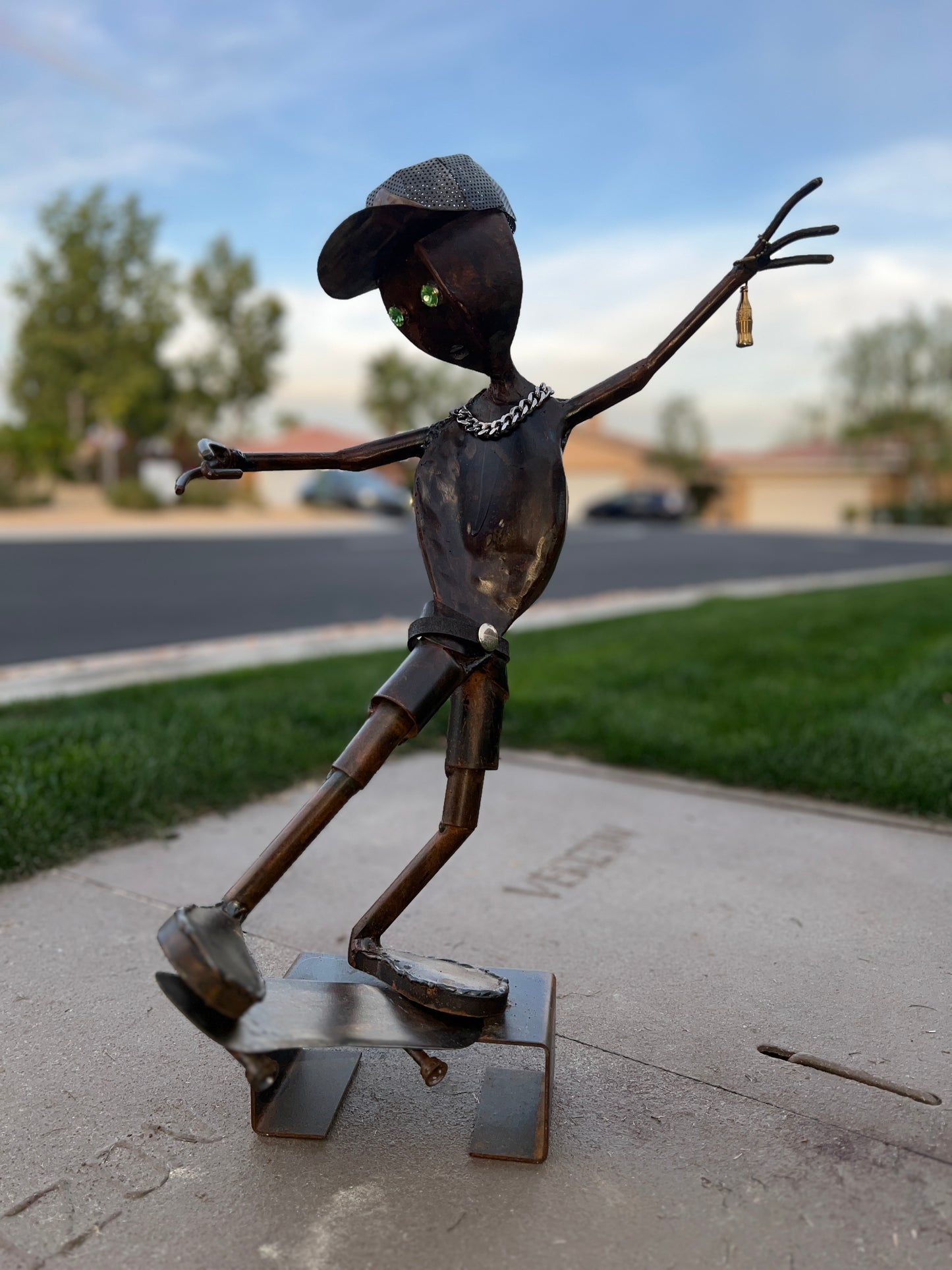 Custom Skater Alien Metal Sculpture