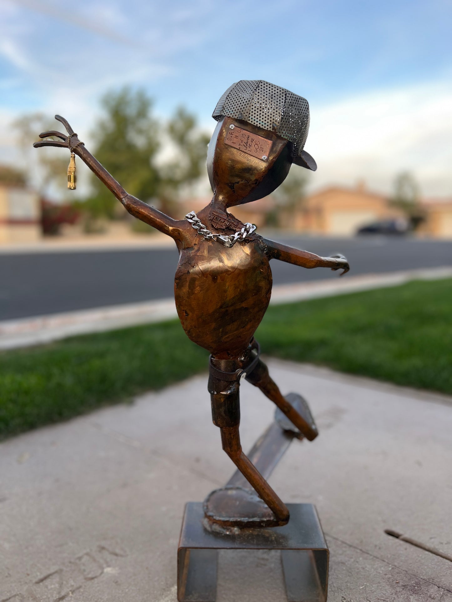 Custom Skater Alien Metal Sculpture