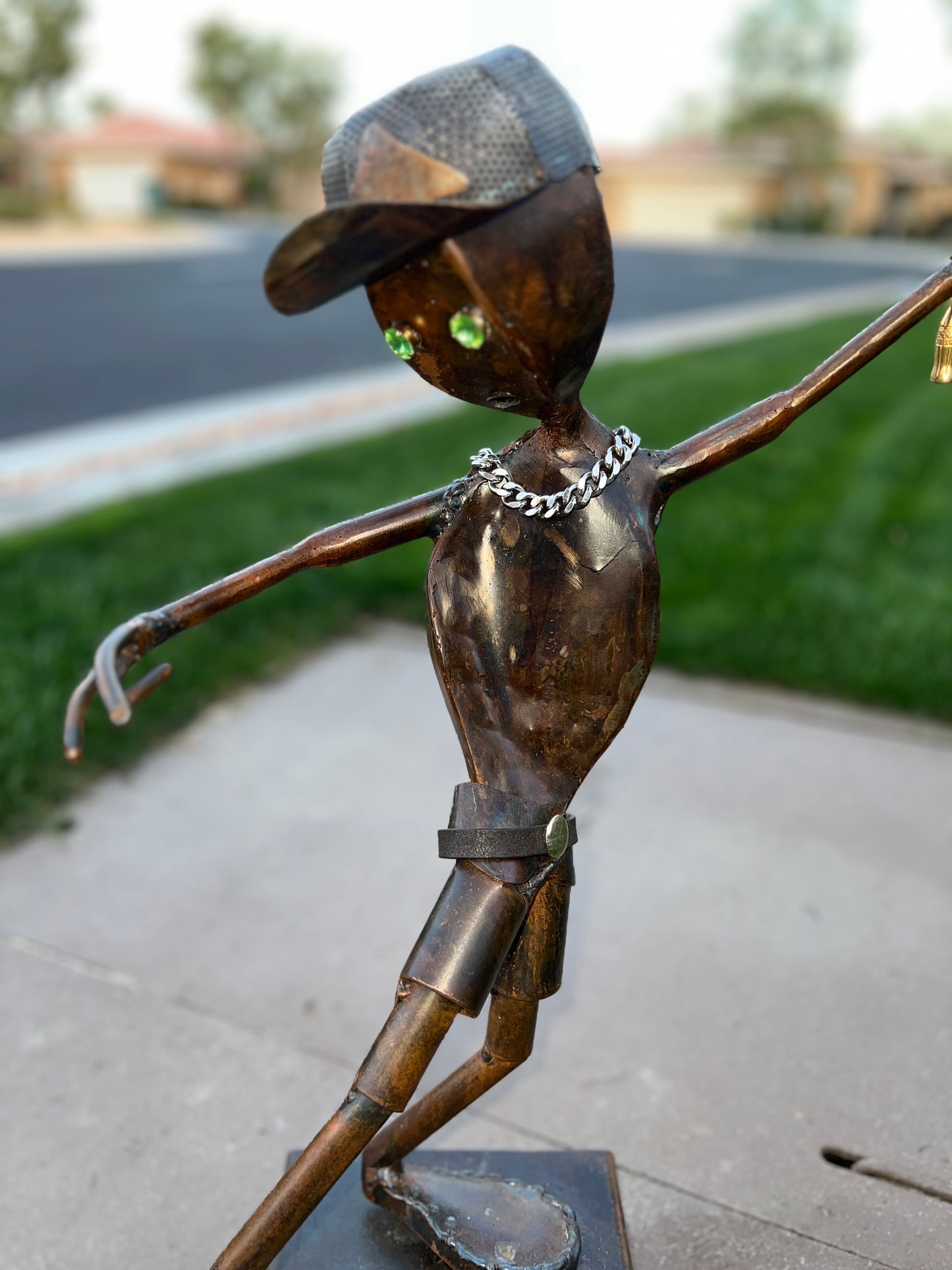 Custom Skater Alien Metal Sculpture