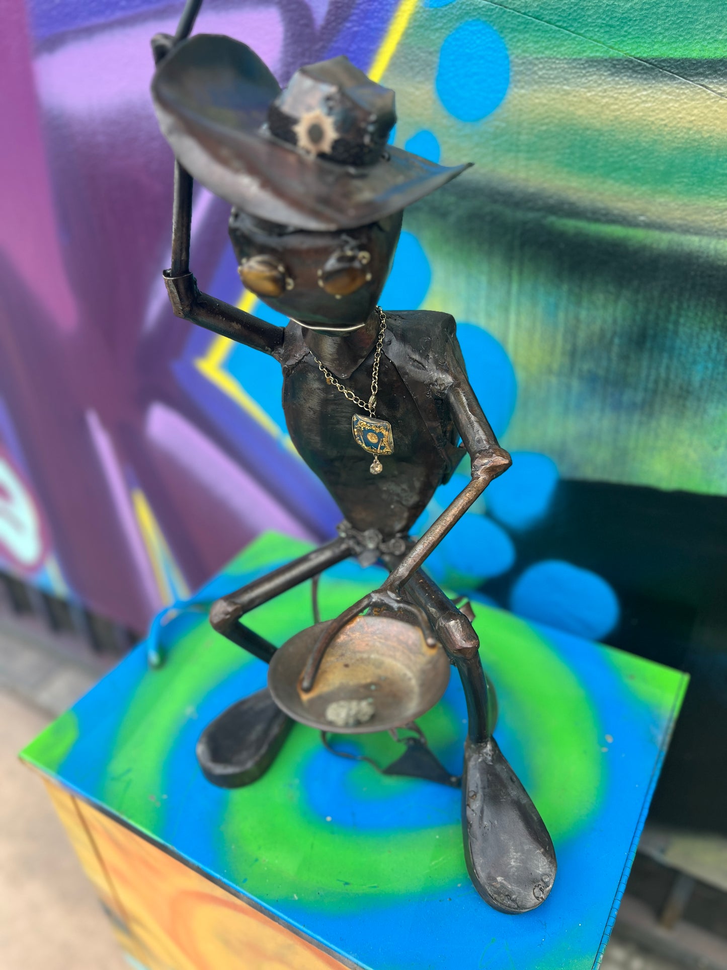 Custom Alien Gold Miner Metal Art Sculpture