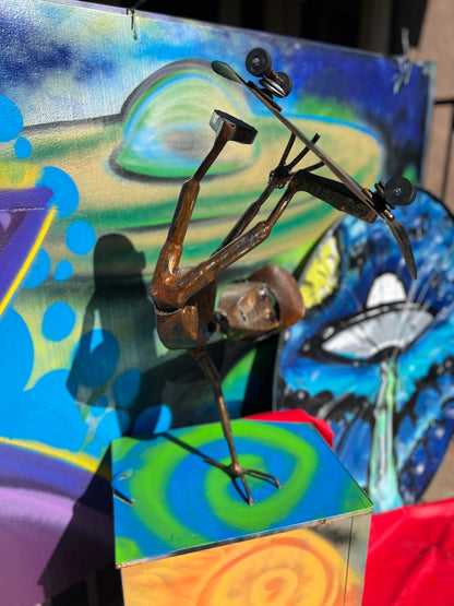 Badass Alien Metal Art Skateboarding Sculpture