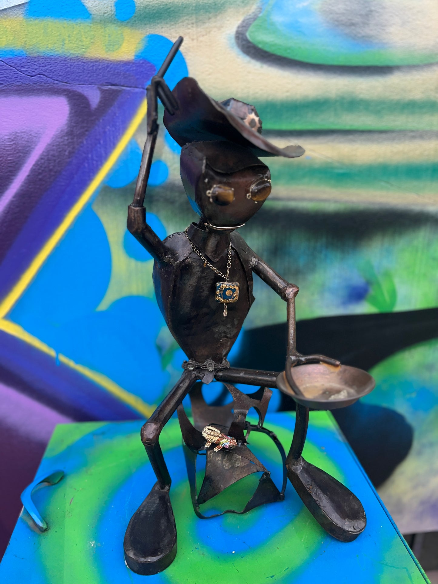 Custom Alien Gold Miner Metal Art Sculpture