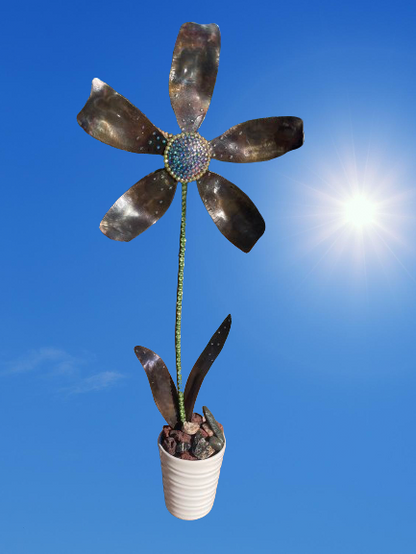 Custom 5-petal Metal Flower Rhinestone Sculpture in Pot