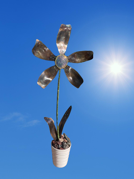 Custom 5-petal Metal Flower Rhinestone Sculpture in Pot