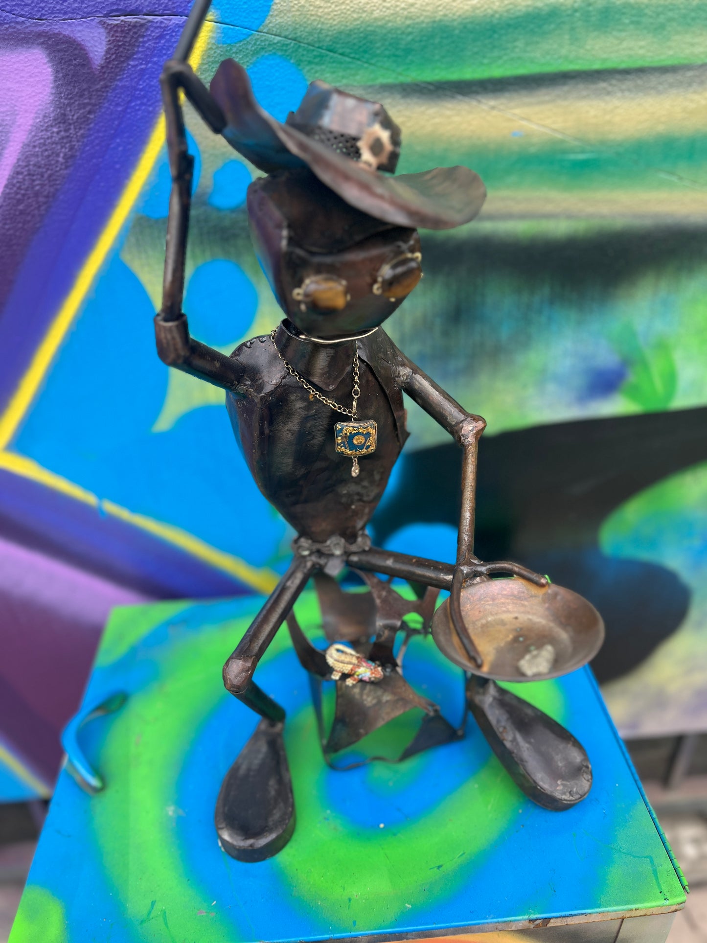 Custom Alien Gold Miner Metal Art Sculpture