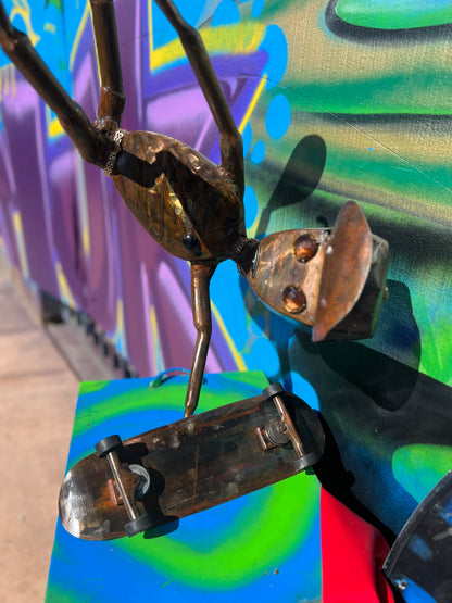 Badass Alien Metal Art Skateboarding Sculpture