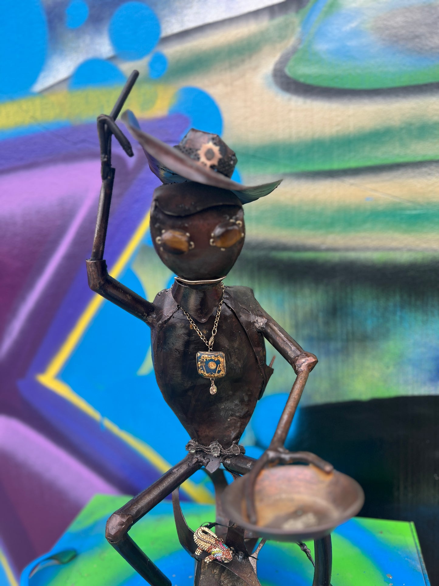 Custom Alien Gold Miner Metal Art Sculpture